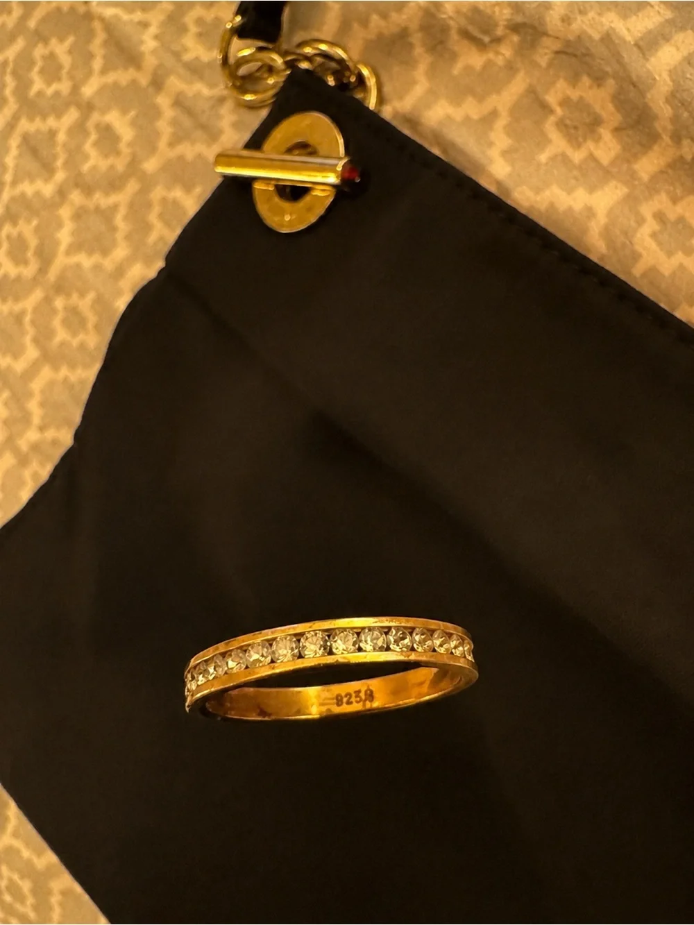 925M Sterling Silver Gold Plated Channel Set Clear Stone Band Ring - Picture 1 of 6